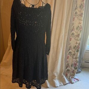 Black Long-Sleeve Lace Fit & Flare Dress